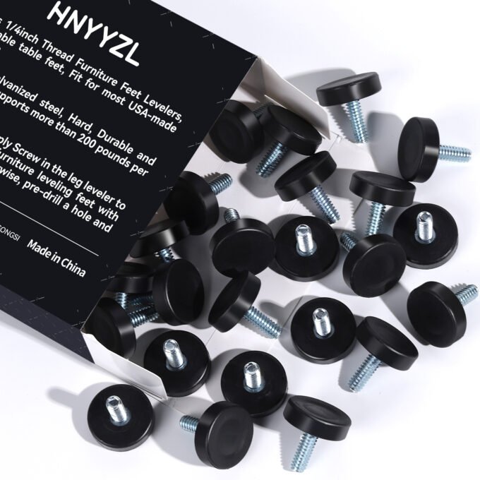 HNYYZL 1/4" Thread Furniture Feet Levelers,24PCS Furniture Leveling Feet,Adjustable Furniture Feet Threaded Screw in,Table Leg Levelers,Furniture Glide Leveling for Table, Cabinets, Chairs, Stool Legs
