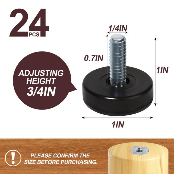 HNYYZL 1/4" Thread Furniture Feet Levelers,24PCS Furniture Leveling Feet,Adjustable Furniture Feet Threaded Screw in,Table Leg Levelers,Furniture Glide Leveling for Table, Cabinets, Chairs, Stool Legs