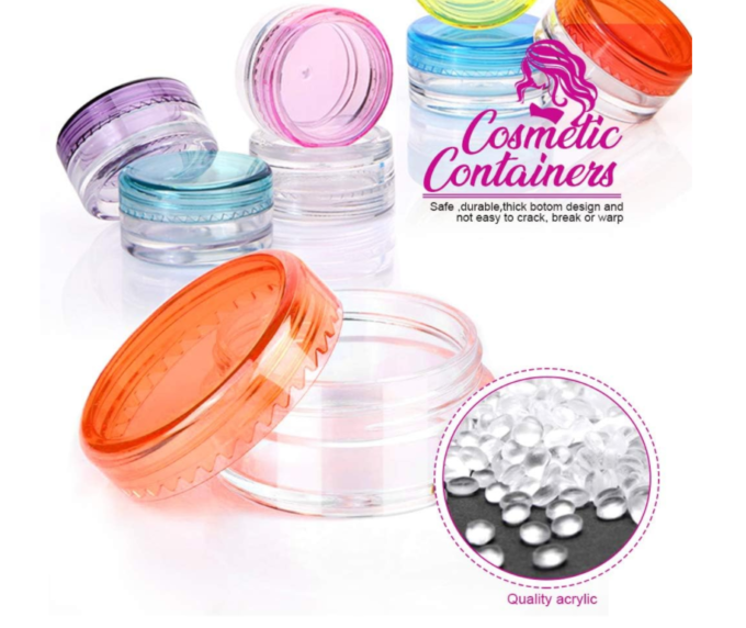HNYYZL 50 Pack Sample Container, 5g Empty Cosmetic Containers Plastic Travel Pot Jar for Liquid Lotion Cream Sample Make-up Storage(10 Colors, 5ML), Come with 10pcs Mini Spatulas and 50pcs Labels