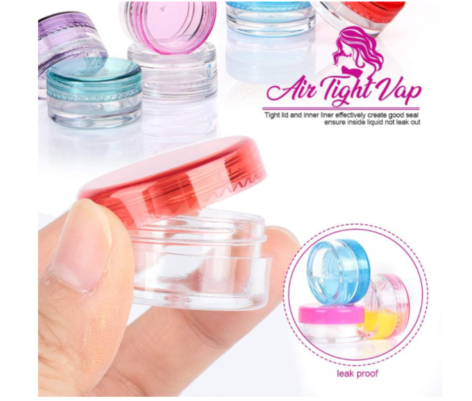 HNYYZL 50 Pack Sample Container, 5g Empty Cosmetic Containers Plastic Travel Pot Jar for Liquid Lotion Cream Sample Make-up Storage(10 Colors, 5ML), Come with 10pcs Mini Spatulas and 50pcs Labels